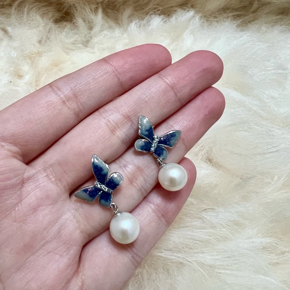 925 silver butterfly pearl earrings pendant ring set